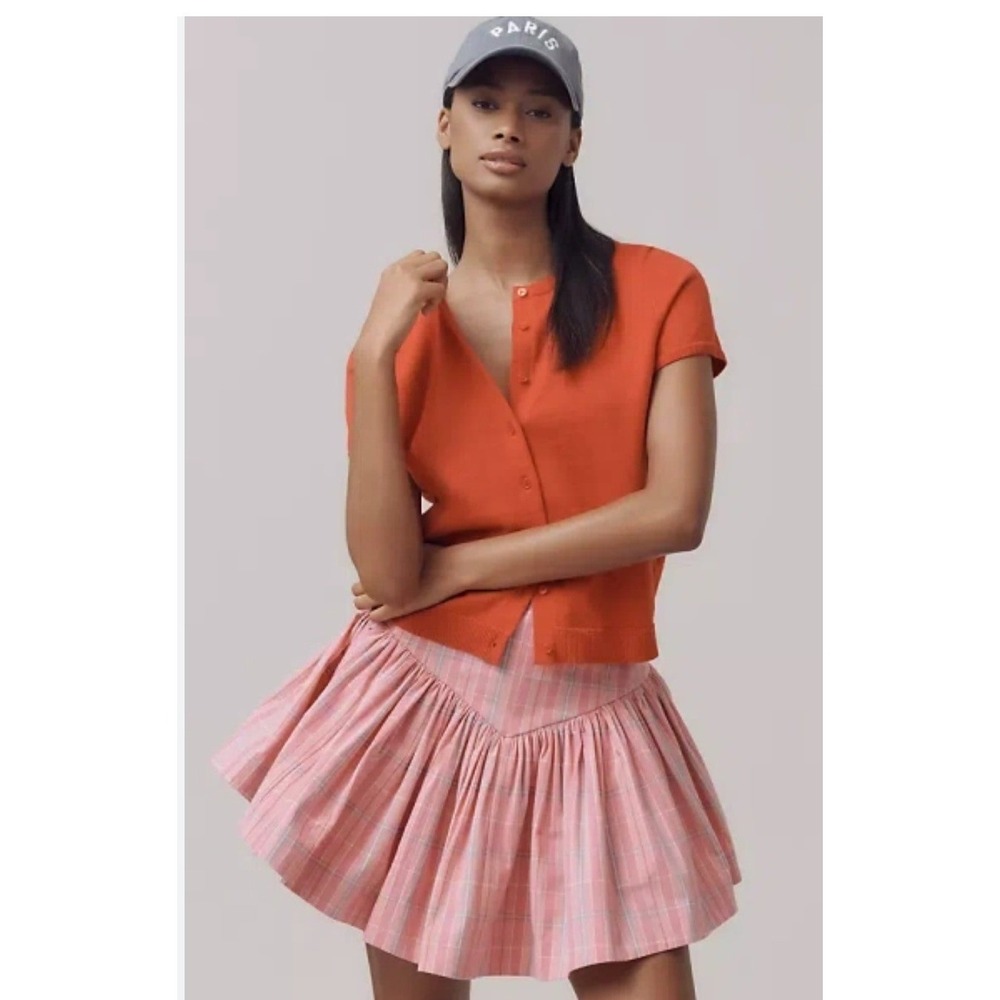 Maeve Anthropologie Pink Plaid Pleated Skort Mini Skirt XXS Drop Waist Preppy